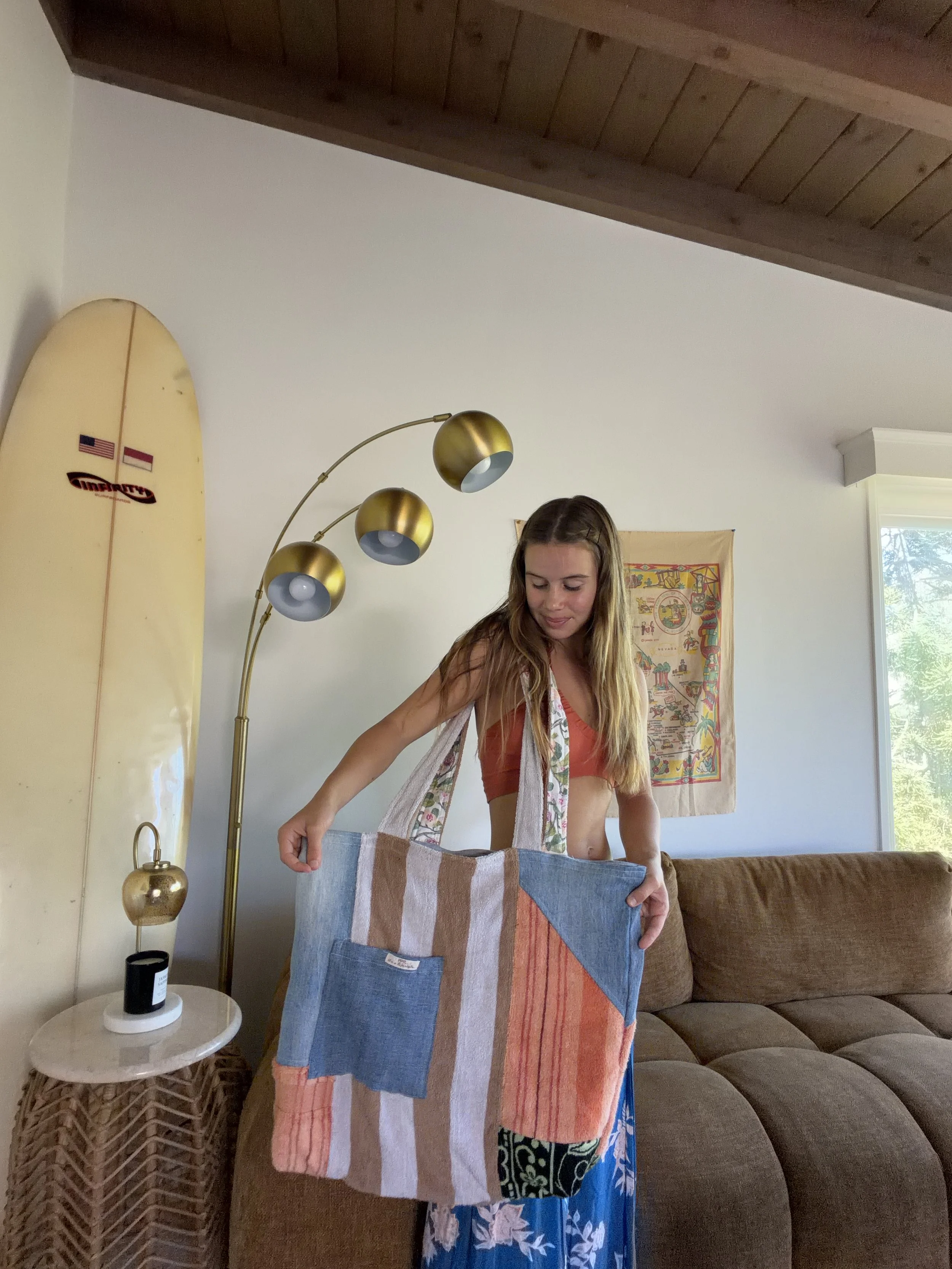 Patchwork Towel Bag Denim Pocket
