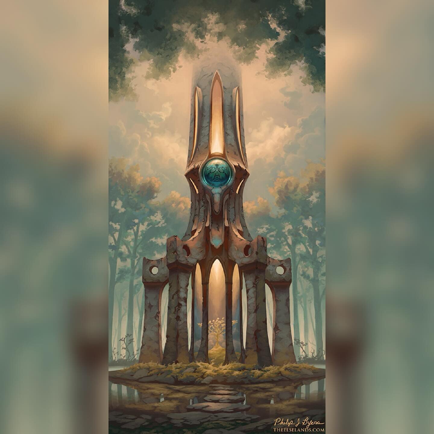 Forest Sanctum, digital. The beauty of the forest always fills me with peace. 🌳. #theelselands #art #painting #digitalpainting  #surreal #mtg #magicthegathering #dnd #dungeonsanddragons #beksinski #fantasy