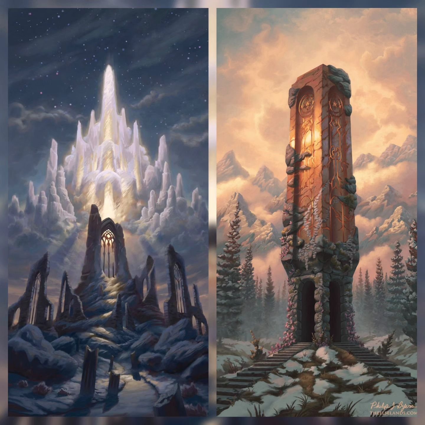 Silver and gold? 

Memory &amp; Dream and Waystone of Renascence

#theelselands #tarot #tarotcards #tarotcard #tarotdecks #tarotdeck #thetower #mtg #magicthegathering #dungeonsanddragons #dnd #beksiński #beksinski #faerie #fantasyart #fantasy