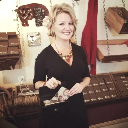 Me at the shop on my first anniversary as a shop girl!