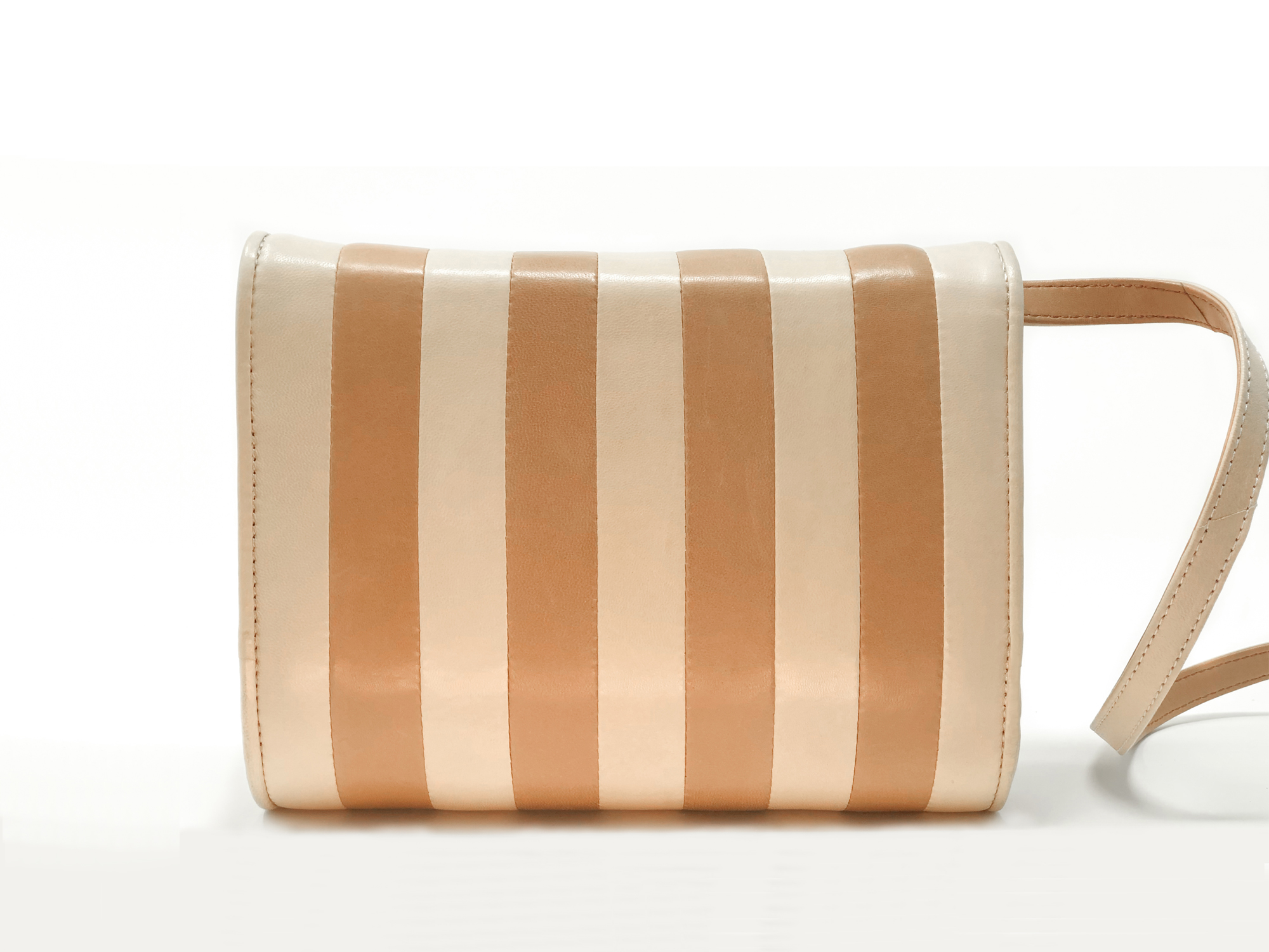 Vertically striped lambskin flap bag with turn lock, suede lining, zip  pocket and removable strap, — Anna Orthwein Designs