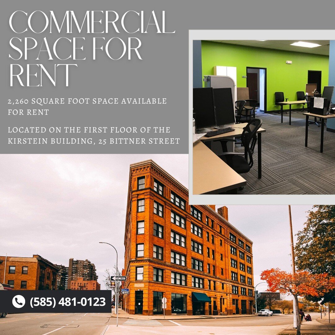 Commercial space available for rent. Contact (585) 481-0123 or email leasing@parkgrovellc.com for more information on our space.