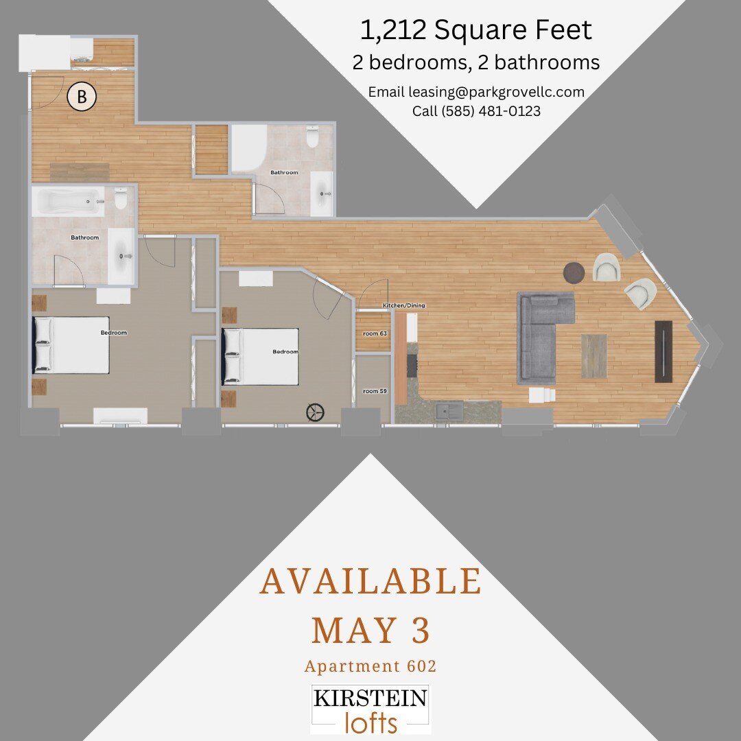 Available May 3rd! Contact leasing@parkgrovellc.com or call (585) 481-3857 for more information.