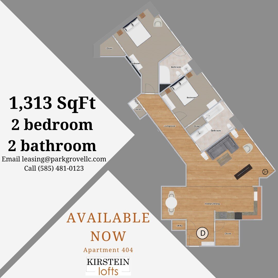 Available Now! Contact leasing@parkgrovellc.com or call (585) 481-0123 for more information.
