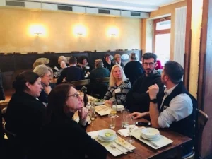 Jeanette and colleagues at lunch during the American Translators’' Association’s German Language Division Workshop in February of 2018.