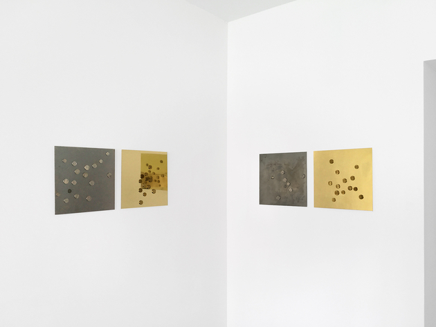  Mikkel Carl  Britney Survived 2007 – You Can Handle Today (1) , 2016 (left)   Britney Survived 2007 – You Can Handle Today (2) , 2016 (right) United States coin currency on milled steel sheet (left panel2), Eurocents on anodized aluminum sheet (righ