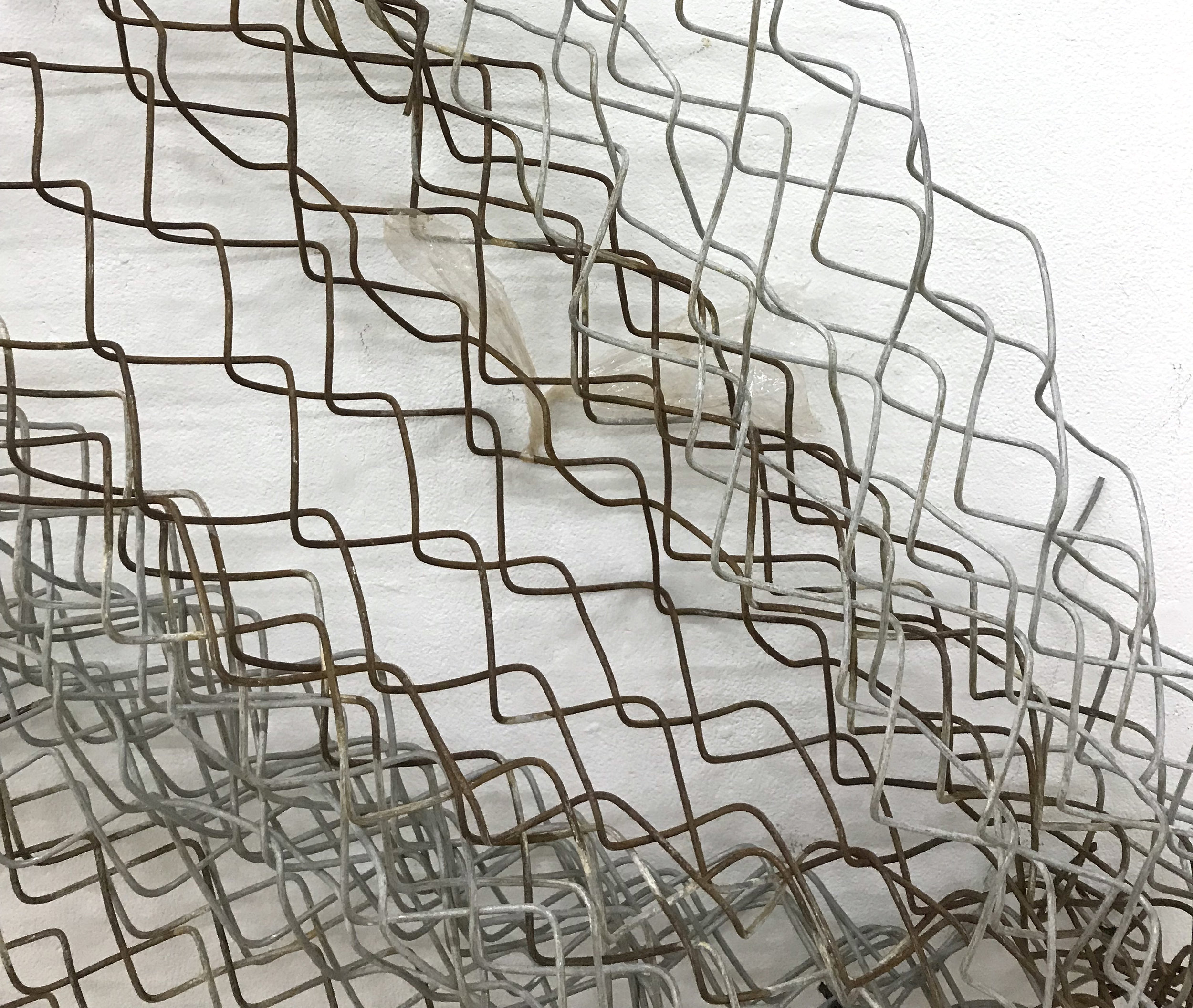  Sean Donovan  Untitled , 2018 (detail) acid soaked galvanized chain-link fencing, screws 83 x 72 x 9 inches (211 x 183 x 23 cm) (SD46) 