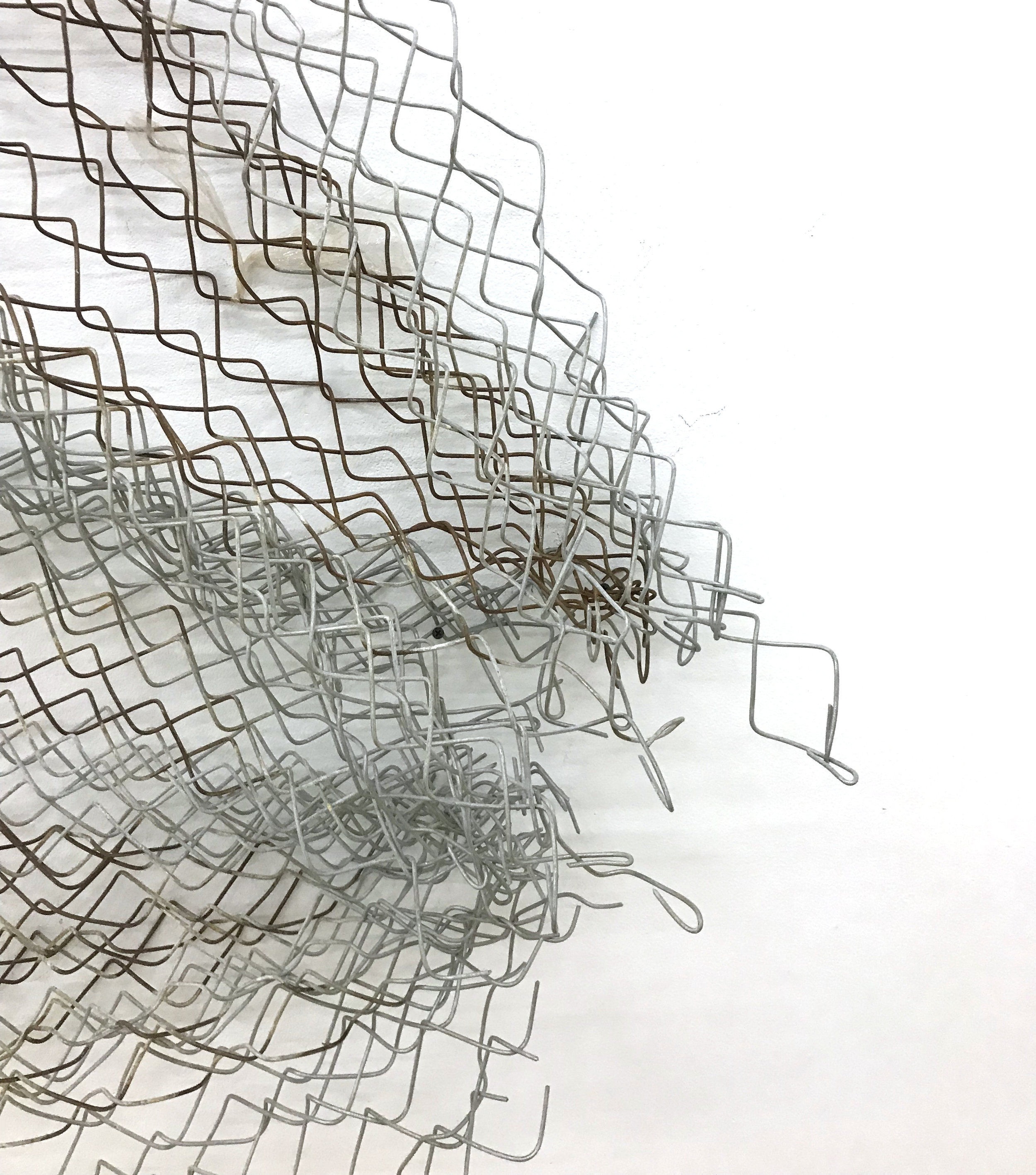  Sean Donovan  Untitled , 2018 (detail) acid soaked galvanized chain-link fencing, screws 83 x 72 x 9 inches (211 x 183 x 23 cm) (SD46) 