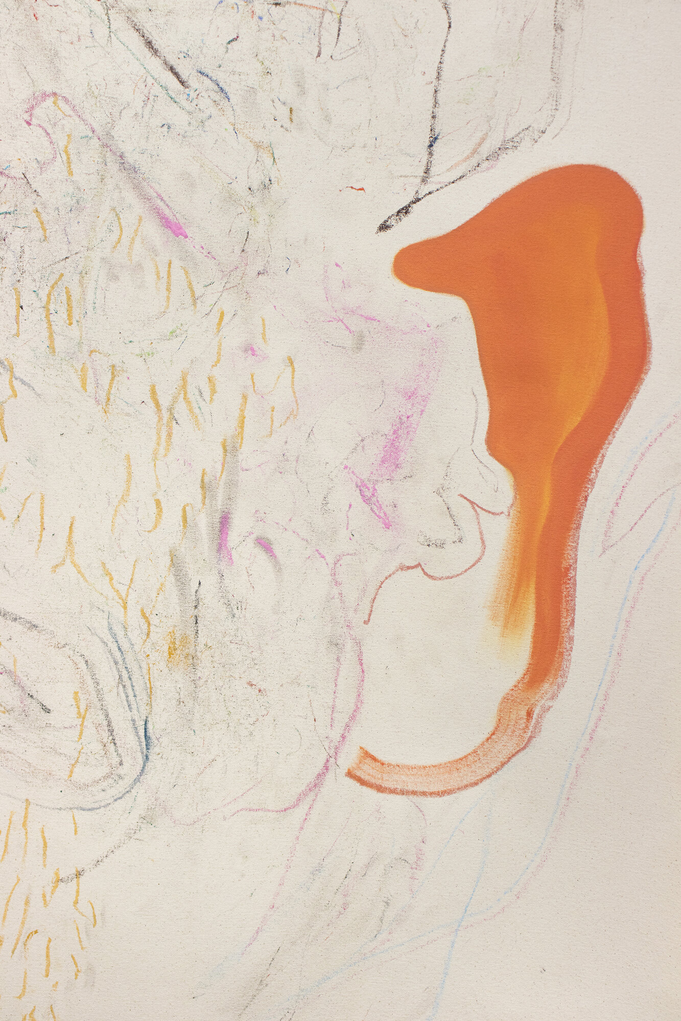  August Vollbrecht  Babyfood , 2019 (detail) oil, graphite, drawing media, rabbit skin glue on unstretched canvas 52 x 47 inches (132 x 119 cm) (AV60) 