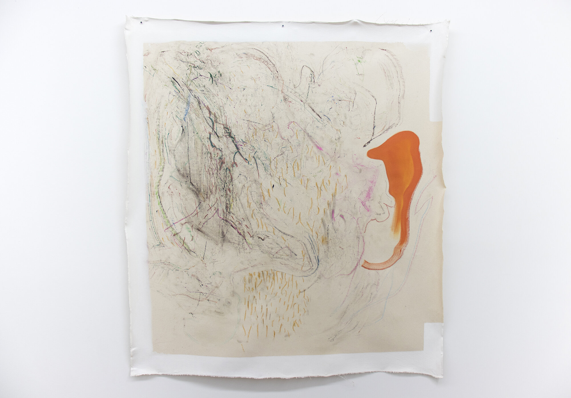  August Vollbrecht  Babyfood , 2019 oil, graphite, drawing media, rabbit skin glue on unstretched canvas 52 x 47 inches (132 x 119 cm) (AV60) 