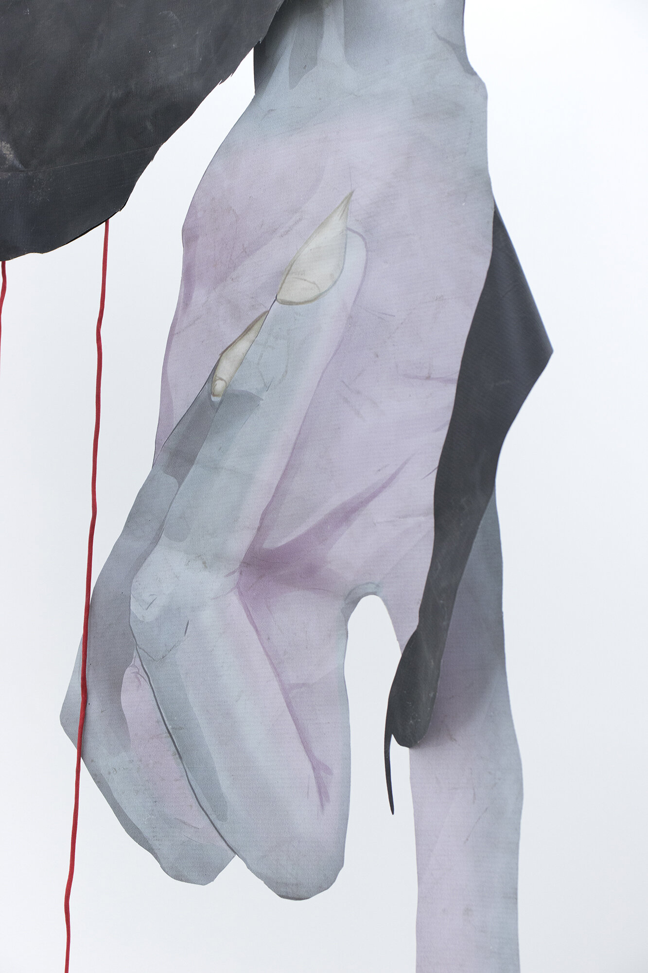  Jonathan Mildenberg  The Veil (Rikki) , 2020 (detail) Printed vinyl, nylon cord, metal grommets Illustration designed with Andrew Mildenberg 120 x 72 inches (305 x 193 cm) JM9 