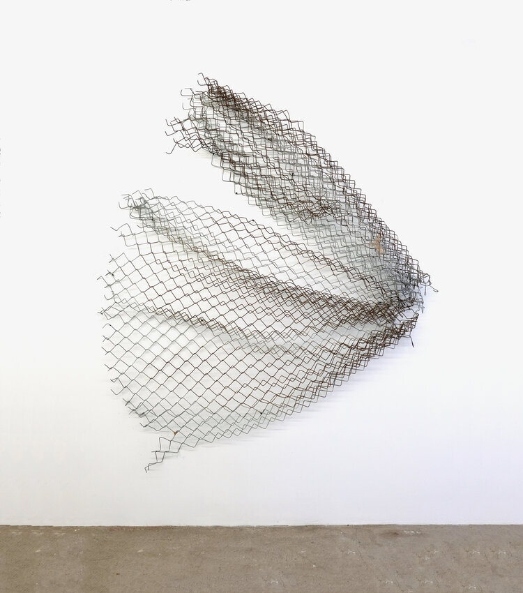  Sean Donovan  Untitled , 2018 acid soaked galvanized chain-link fencing, screws 83 x 72 x 9 inches (211 x 183 x 23 cm) (SD46) 