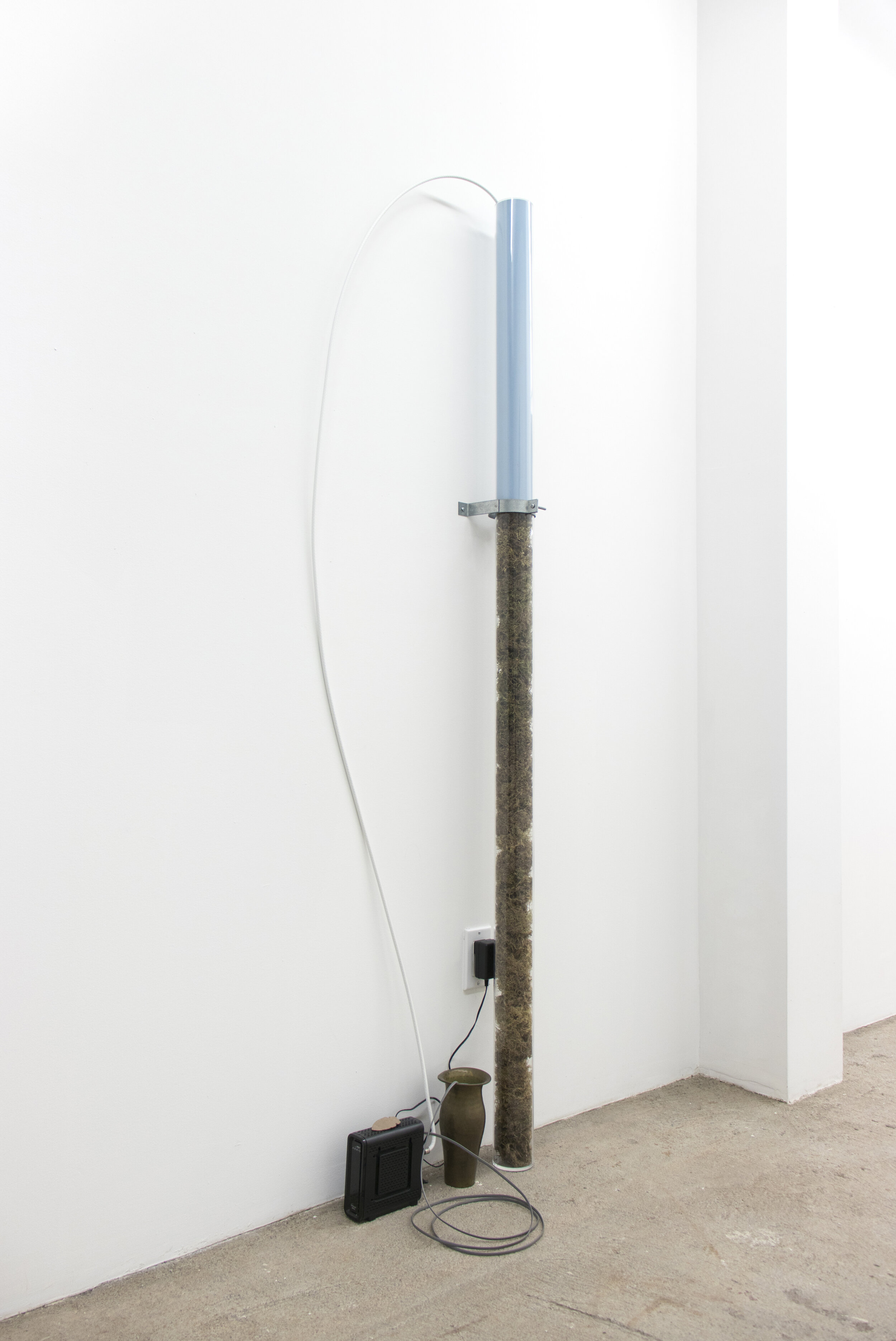  Connor McNicholas  Phase Transition , 2020 Plexiglass, unprocessed photographic paper, moss, bronze,  modem, carved stone, silicone, cables, hardware 17 x 72 inches (43.18 x 182.88 cm) (CM12) 