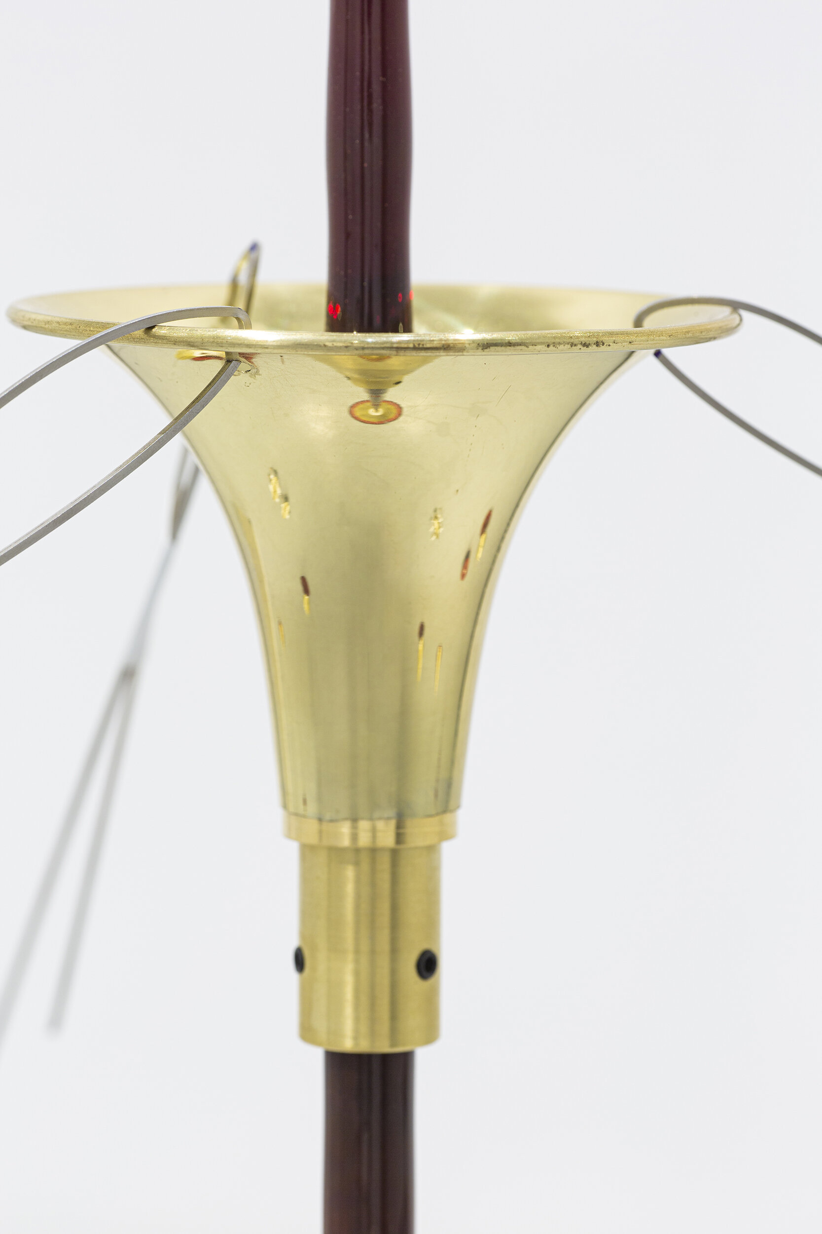  Efrat Lipkin  It grew from Lung (measure by Dates) , 2020 (detail) glass, plaster, brass, steel, copper, B flat bugles, urethane rubber, SBR rubber,  Plasti Dip, rubber grommets, duct seal compound, set screws, heat shrink tubing,  UV nail builder g