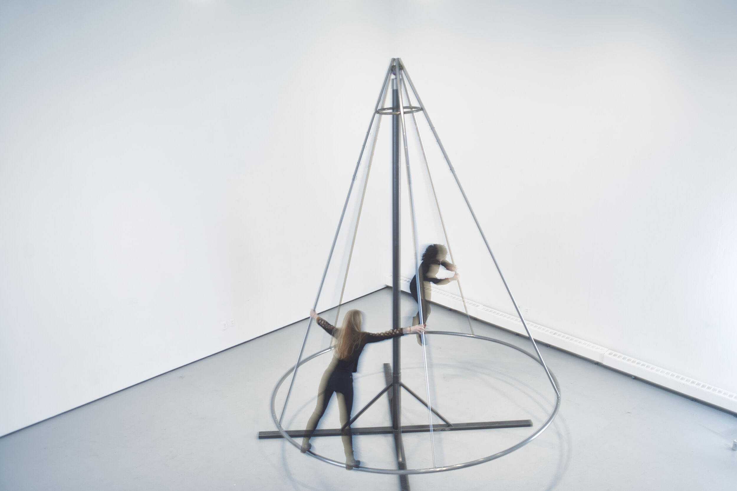  Anna Miller  GO ROUND , 2020 Steel and duck pin bowling ball 192 x 144 inches (488 x 366 cm)  Photo by Merik Goma Photography 