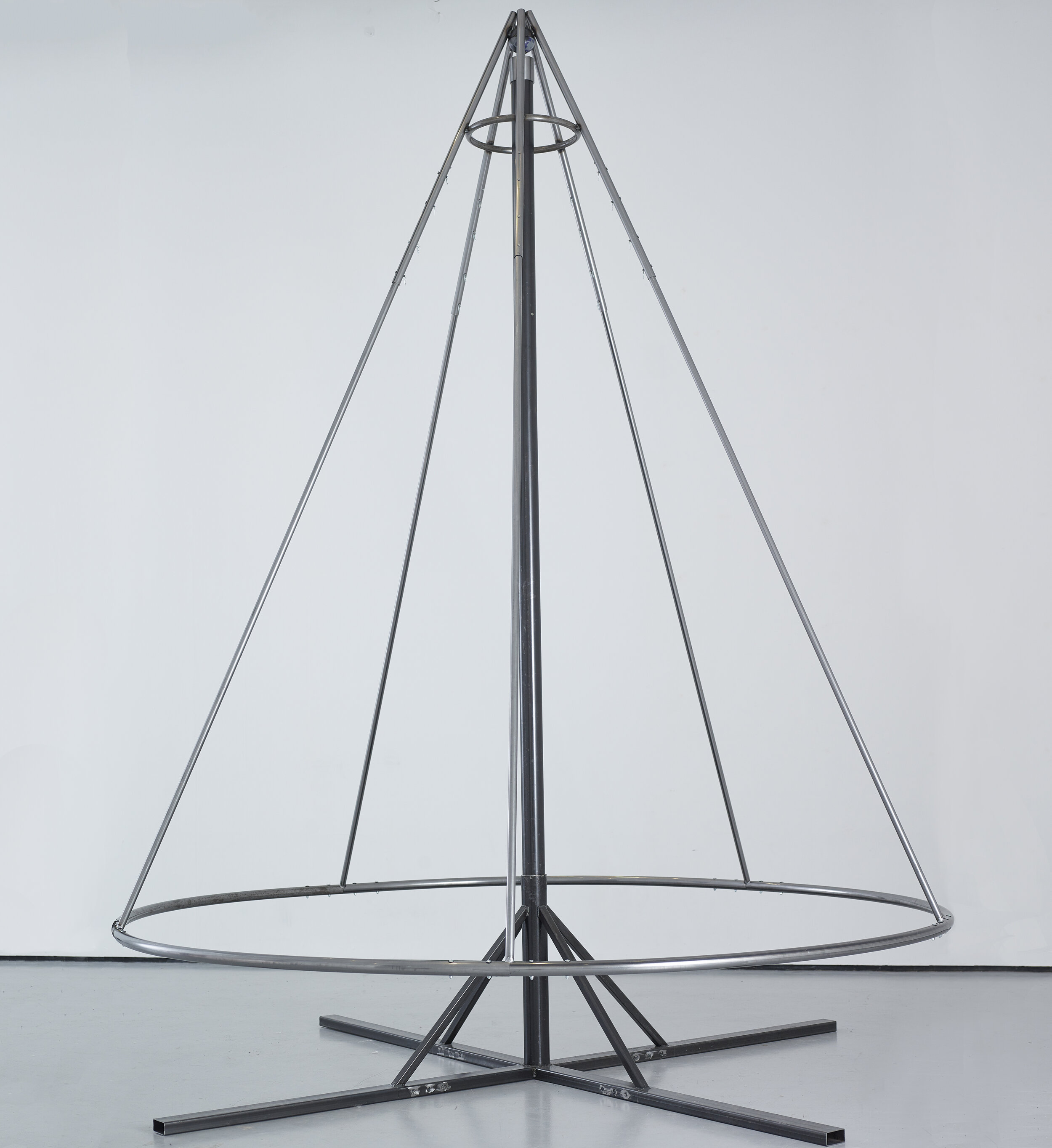  Anna Miller  GO ROUND , 2020 Steel and duck pin bowling ball 192 x 144 inches (488 x 366 cm)  Photo by Merik Goma Photography 