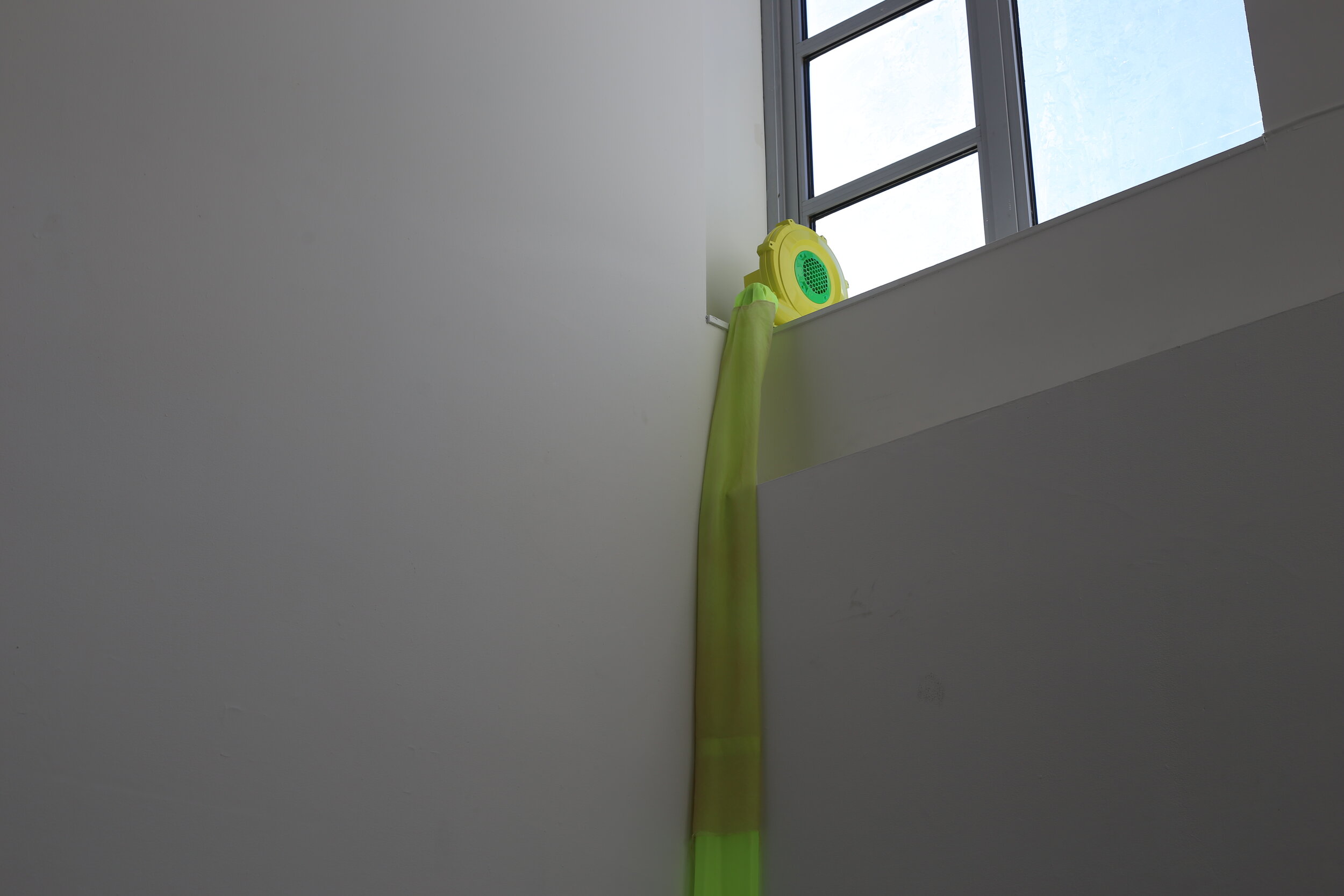  Peyton Peyton  Labber Rinse Repeat , 2020 (detail) thread, acid-dyed nylon, plastic tarp, zippers, elastic, velcro, staples,  clear vinyl, air blowers, interval timers, decoy duck butts, cushion dimensions variable to installation photo by Sol Avi E