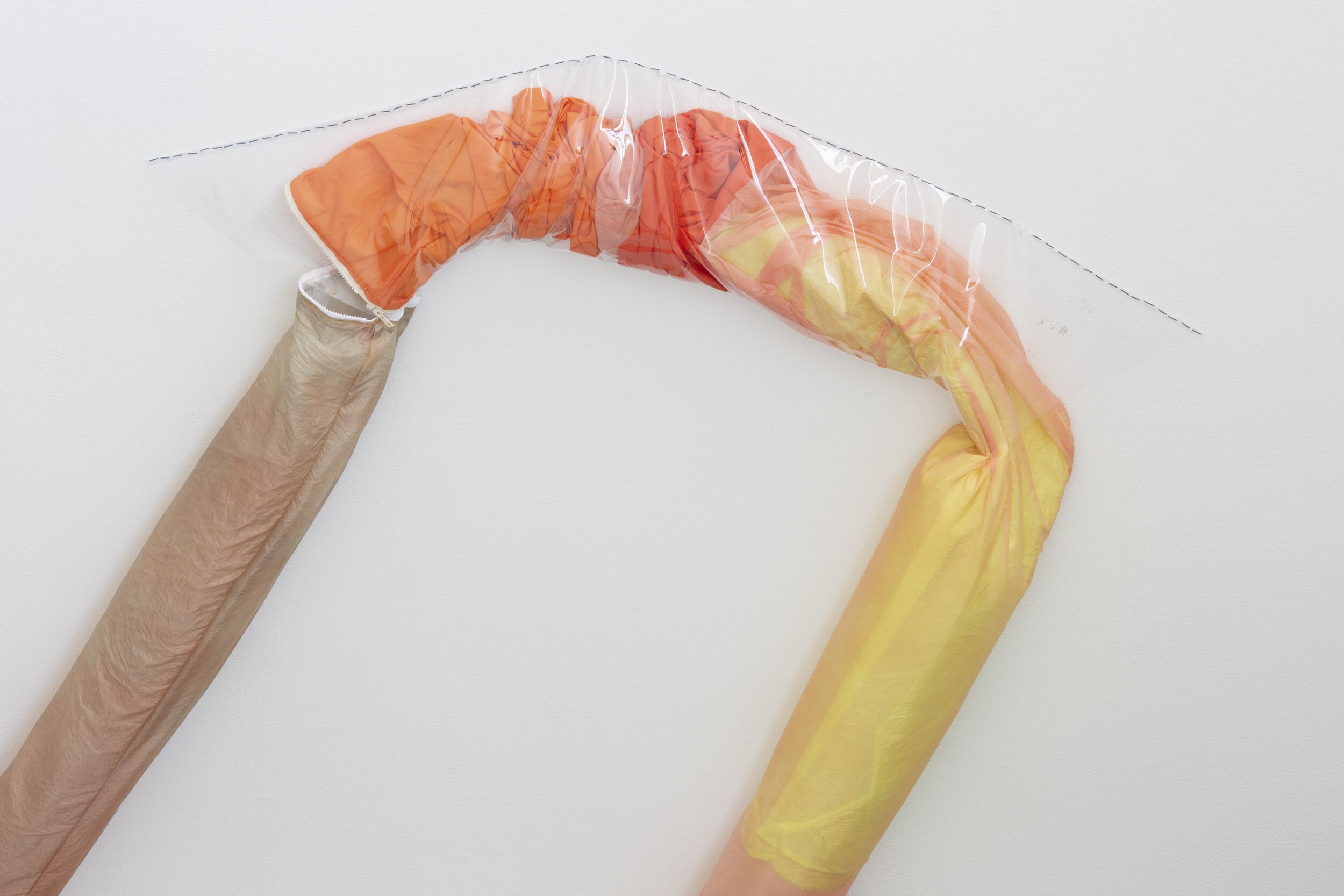  Peyton Peyton  Labber Rinse Repeat , 2020 (detail) thread, acid-dyed nylon, plastic tarp, zippers, elastic, velcro, staples,  clear vinyl, air blowers, interval timers, decoy duck butts, cushion dimensions variable to installation photo by Sol Avi E