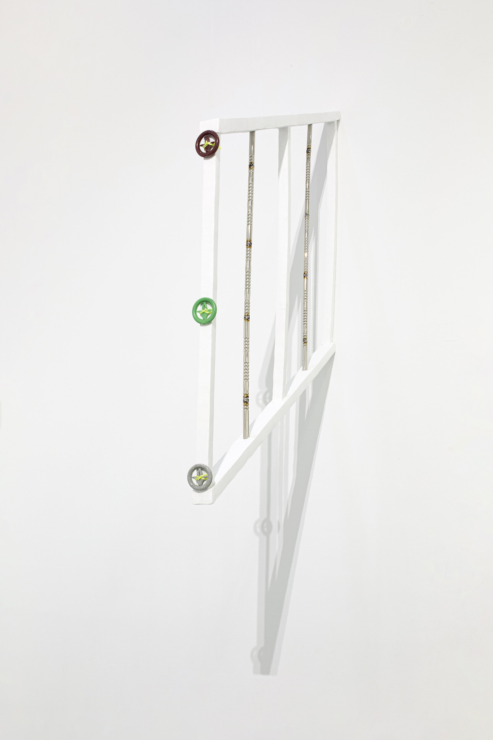  Anne Wu  Once Forgotten, Twice Remembered (Turning to Ghosts for Help) , 2020 Stainless steel, polystyrene, joint compound, plaster, paint, cast plastic, pigment, plastic packing rope, price sticker 48 x 4 x 60 inches (122 x 10 x 152 cm) photo by So