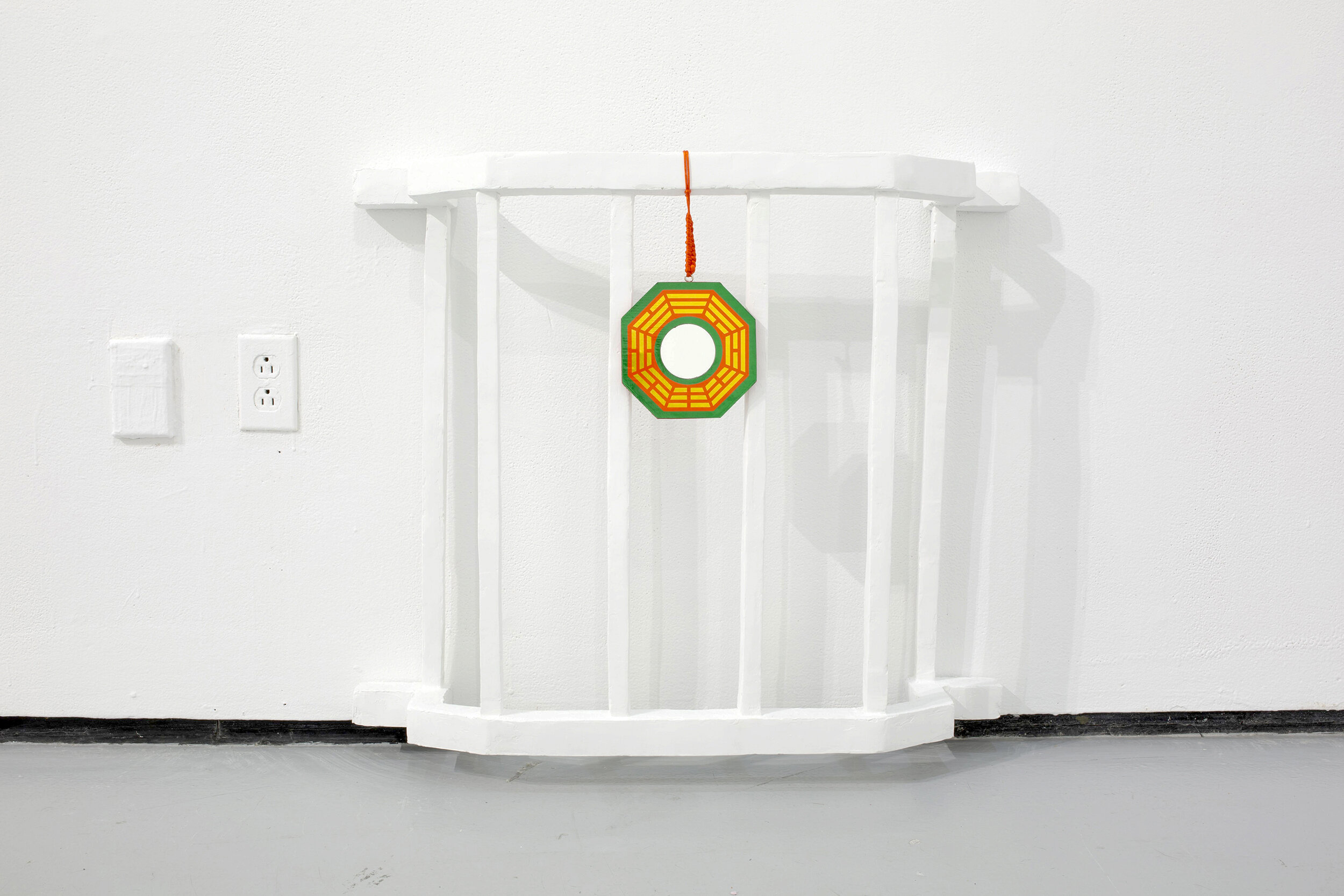  Anne Wu  Once Forgotten, Twice Remembered (We Were Zero, and then We Were Ten) , 2020 Stainless steel, polystyrene, joint compound, plaster, paint, bagua mirror, satin nylon cord 30 x 24 x 4 inches (76 x 61 x 10 cm) photo by Sol Avi Erez 