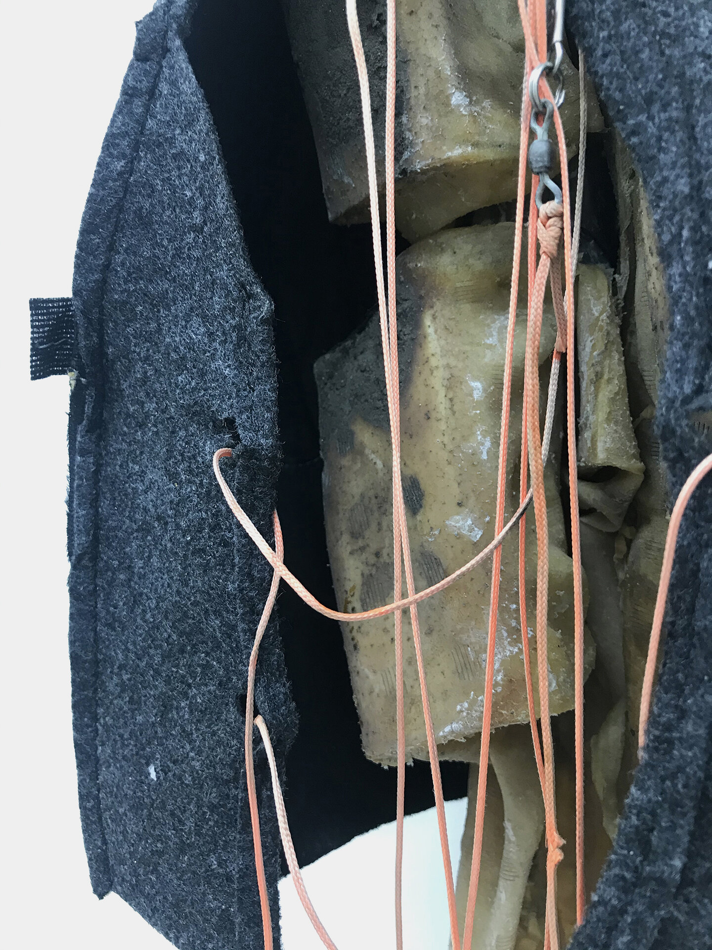  Vladislav Markov  Untitled , 2020 (detail) vulcanized rubber, auto upholstery,  fishing string, duct tape, monoglyceride  59 x 12 x 8 inches (150 x 31 x 4 cm) VM18 