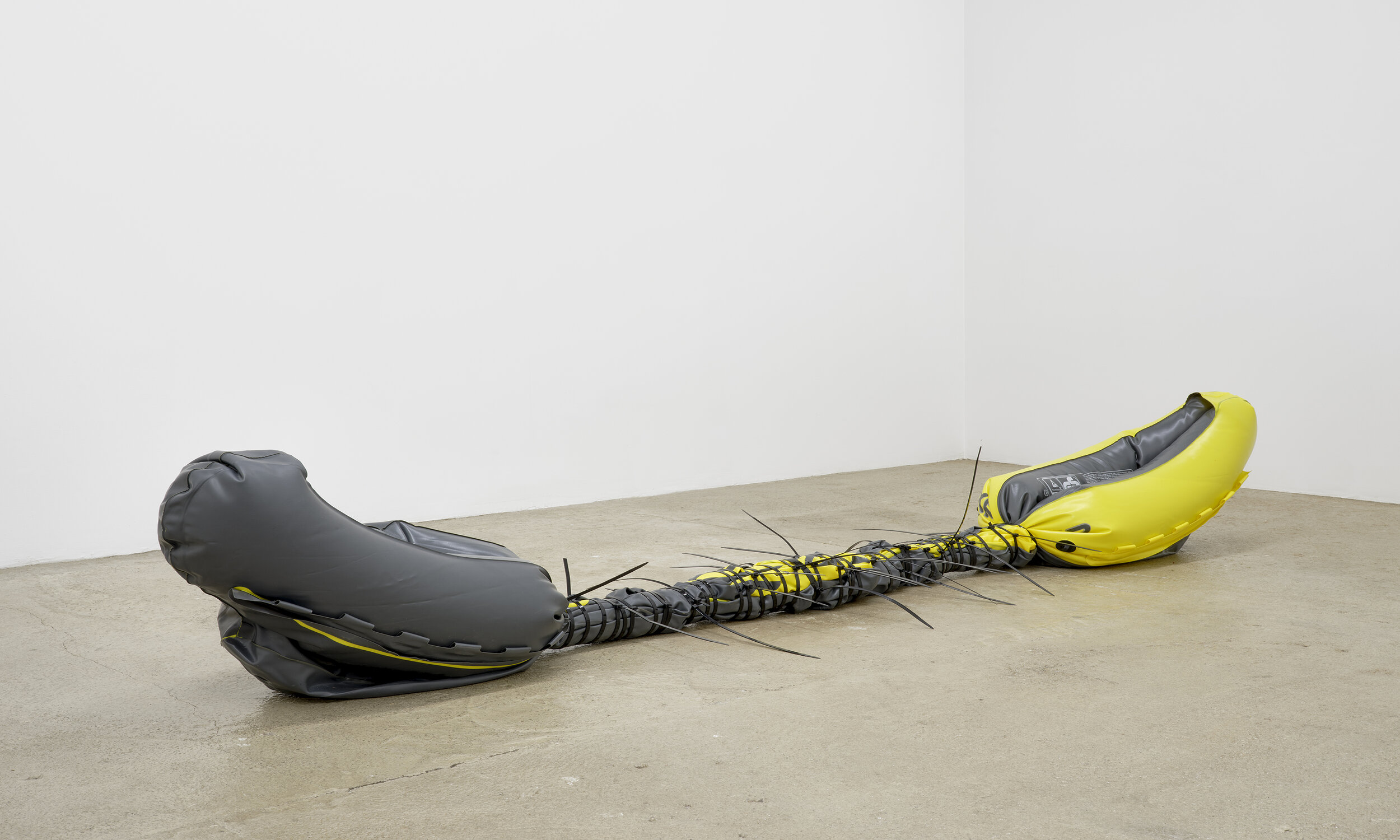  Bat-Ami Rivlin  Untitled (inflatable kayak, zip ties) , 2020  inflatable kayak, cable ties 20 x 18 x 110 inches (51 x 46 x 280 cm)&nbsp; BR6 
