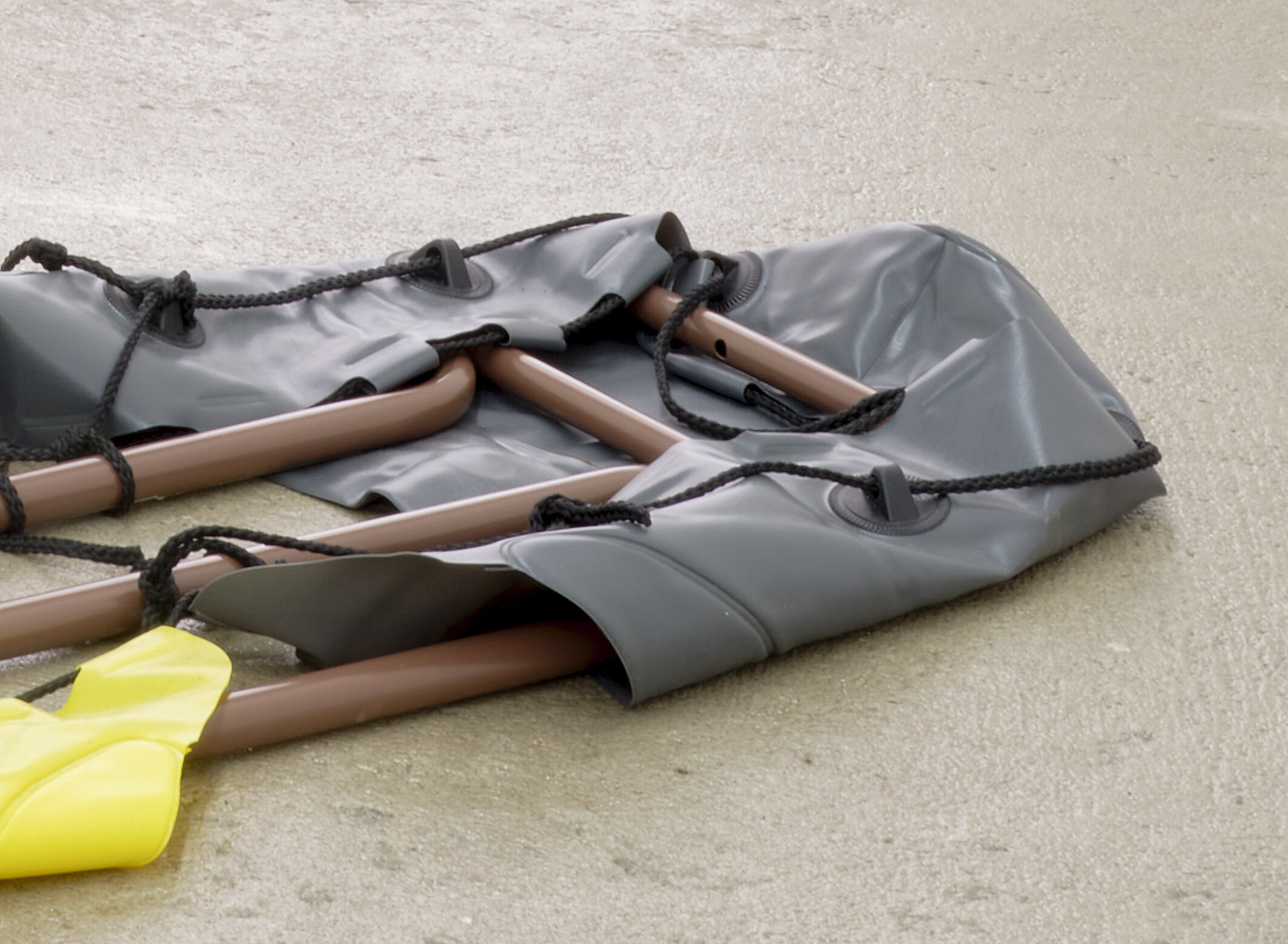  Bat-Ami Rivlin  Untitled (grab lines, grab handles) , 2021 (detail)  &nbsp; inflatable kayak grab handles, metal frame  3 x 23 x 49 inches (8 x 58 x 122 cm) BR17 