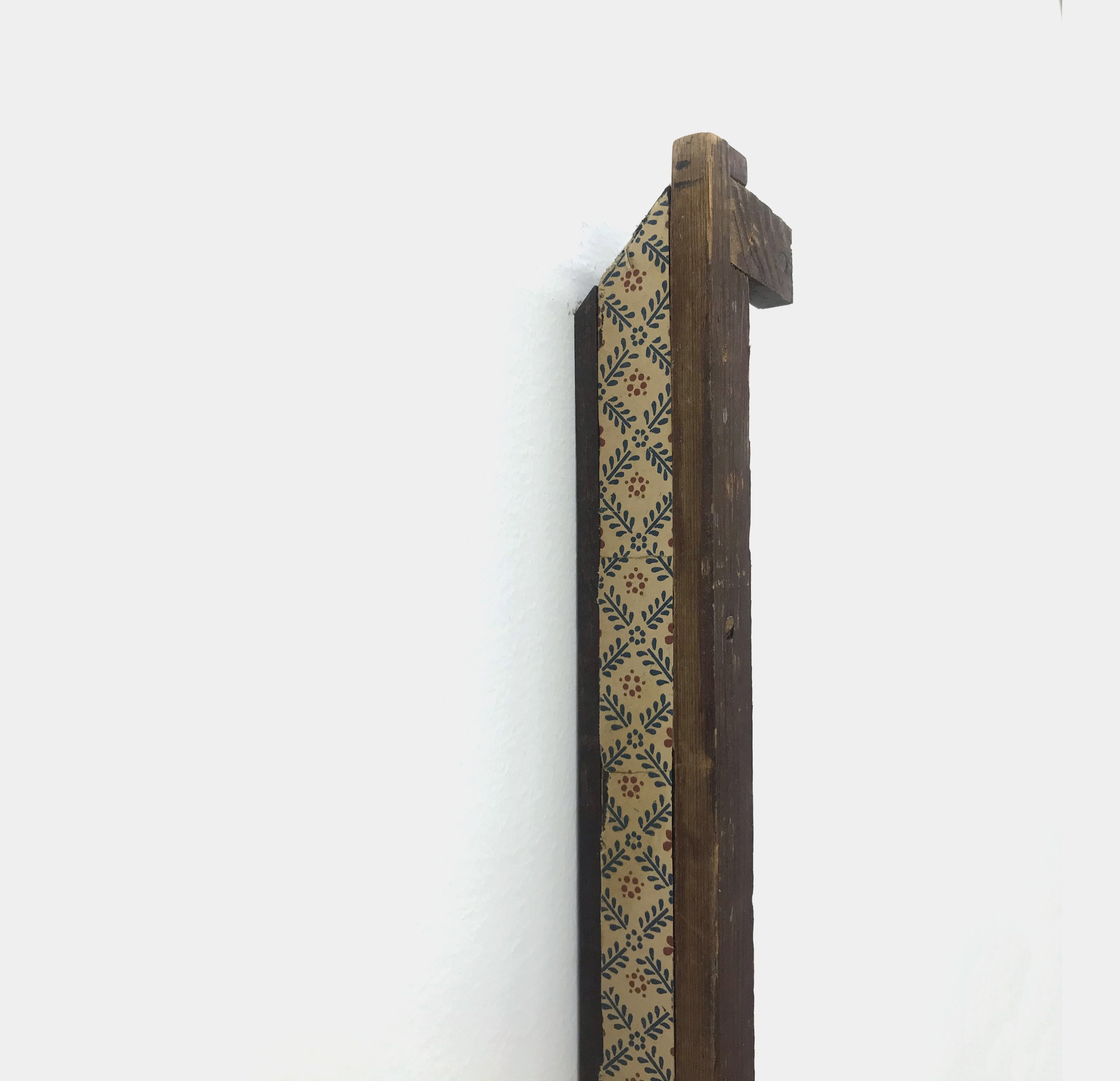  Jonathan Mildenberg  - Lat- (1),&nbsp; 2022 (detail) wood, paper, shell, flocking 58 x 2 x 1.25 inches (147 x 5 x 3 cm)  (JM18) 