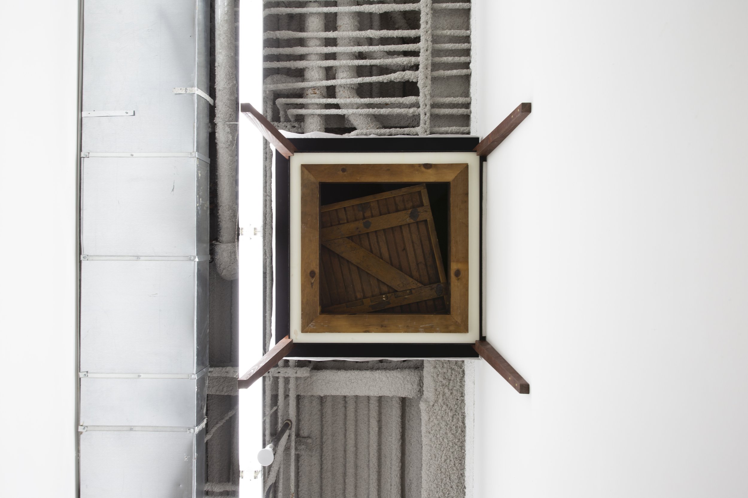  Jonathan Mildenberg  Arc,&nbsp; 2022 (detail) wood, attic door with trim, paint, flocking,  cloth, fabric stiffener, hardware  37 x 44 x 41 inches (94 x 112 x 104 cm) (JM14) 