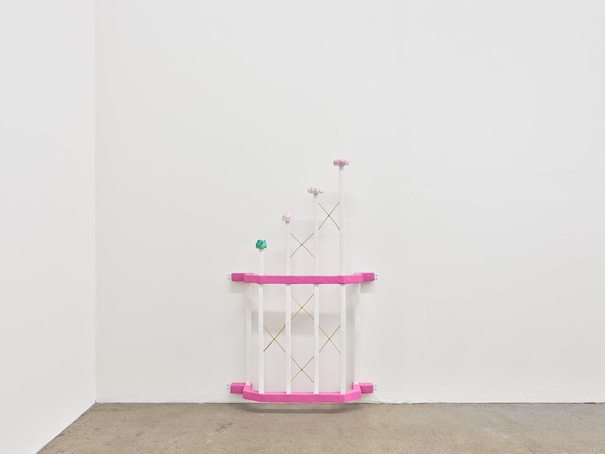  Anne Wu  Echo , 2021 pigmented joint compound, epoxy putty, rigid foam,  incense sticks, garden wire, plaster casts, brackets  50 x 33 x 6 inches (127 x 84 x 15 cm) AW2 