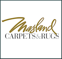 Logo of Masland Carpets & Rugs with gold and black text.