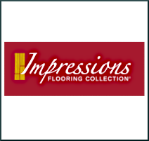 Impressions Flooring Collection logo with red background and yellow and white text.