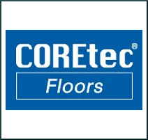 COREtec Floors logo on a blue background.