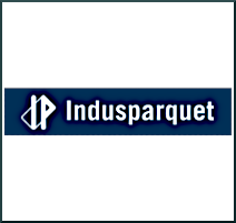 Indusparquet logo with text on a dark blue background