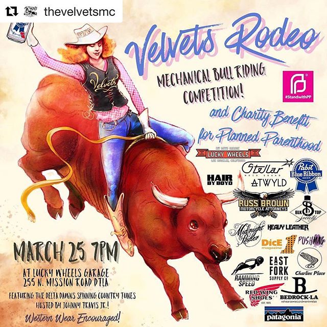 Tonight! Don't miss out! Repost @thevelvetsmc with @repostapp
・・・
Put on your western wear! The Velvets Rodeo and Mechanical Bull riding competition is happening TONITE at 7PM at the amazing @luckywheelsgarage

This year, due to the current climate, 