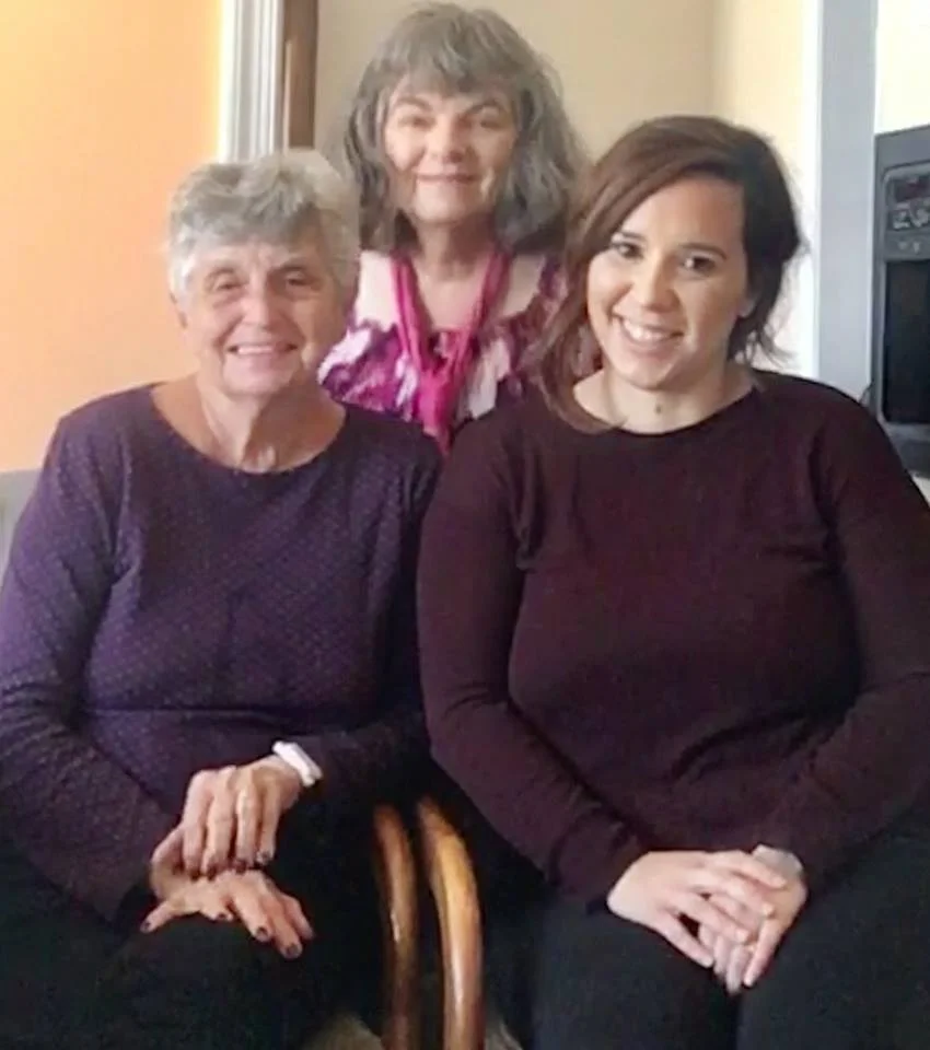Senior home care client with her two caregivers in Roanoke, VA