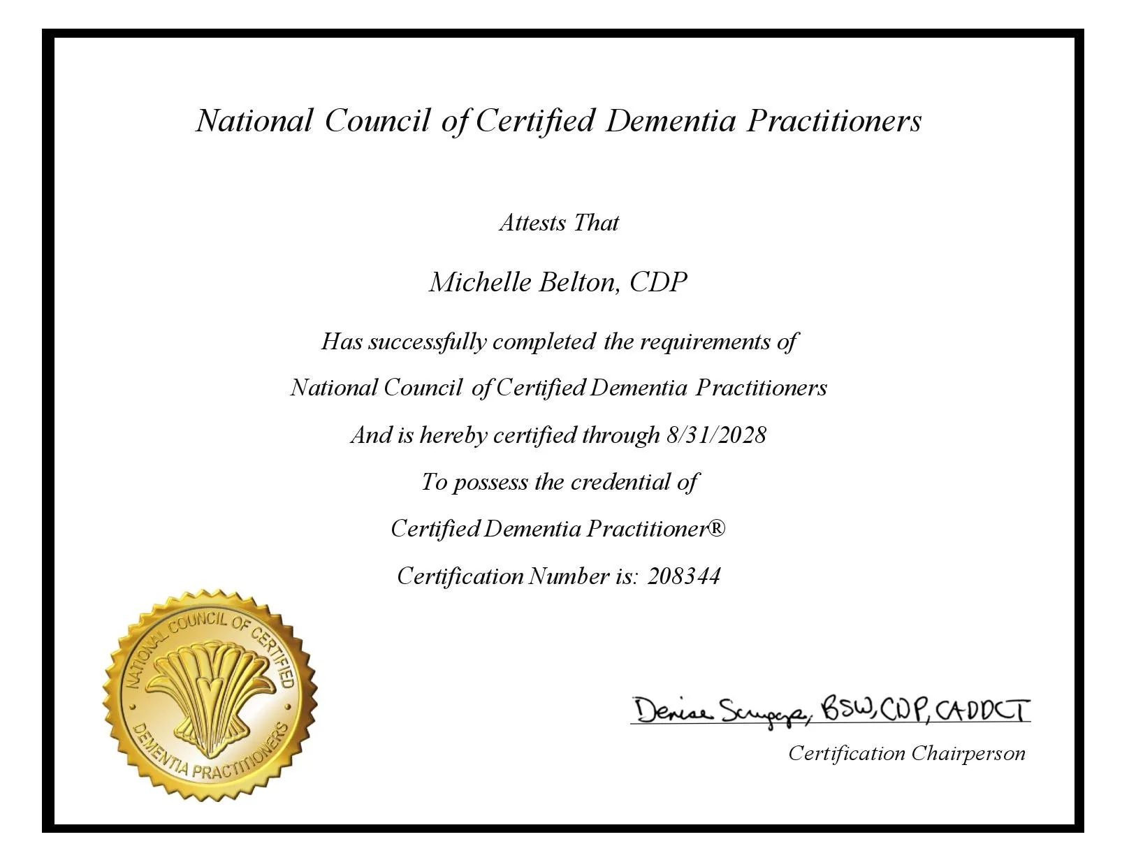 Michelle Belton Renews Certified Dementia Practitioner (CDP®) Credential, Reinforcing Companion Home Care's Commitment to Excellence