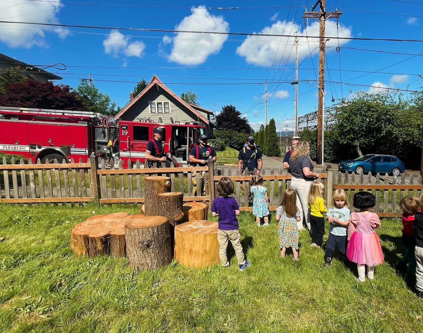 Special day today! While out on the playground the firefighters from fire house #19 stopped by to hand out stickers to our kids! They did this out of kindness. Just because they saw us out outside! Needless to say it made for some very happy kiddos. 