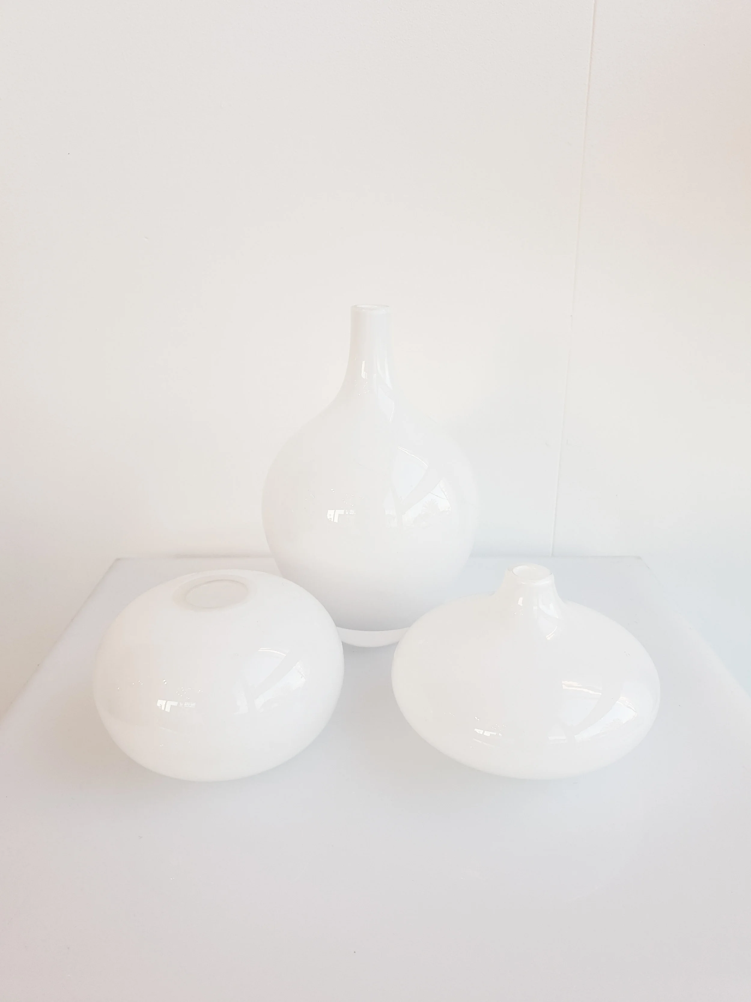 WHITE GLOSS VASES TRIO $12+GST INDIVIDUAL $5+GST