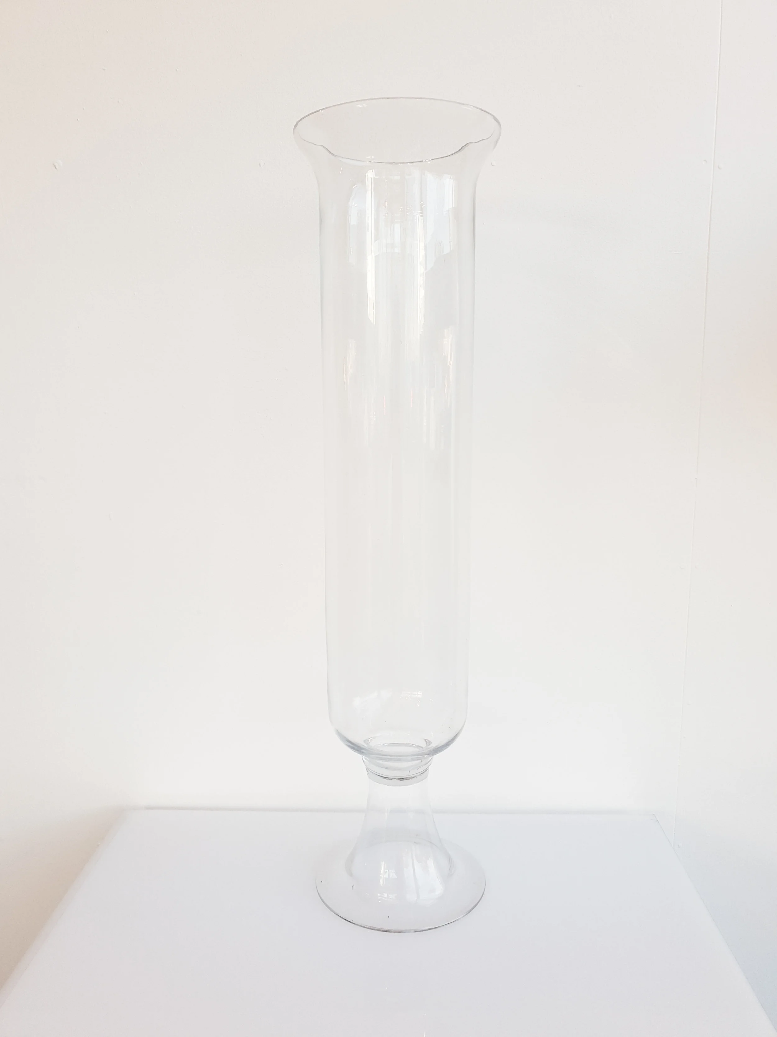 GLASS FOOTED TRUMPET VASE $18+GST