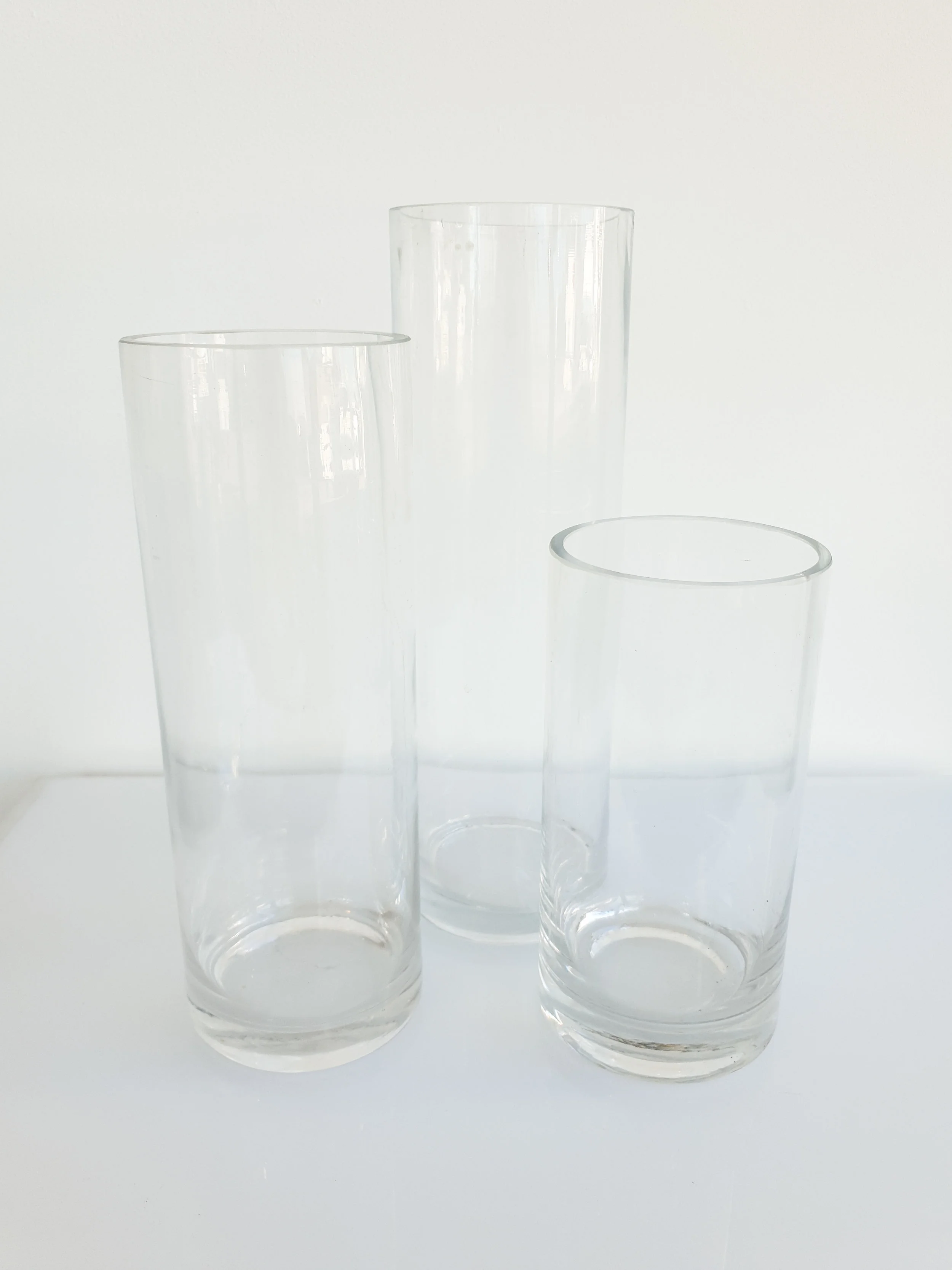 GLASS CYLINDER VASE 20 CM H $6+GST 25 CM H $6+GST 30 CM H $8+GST 40 CM H $10+GST 60 CM H $14+GST