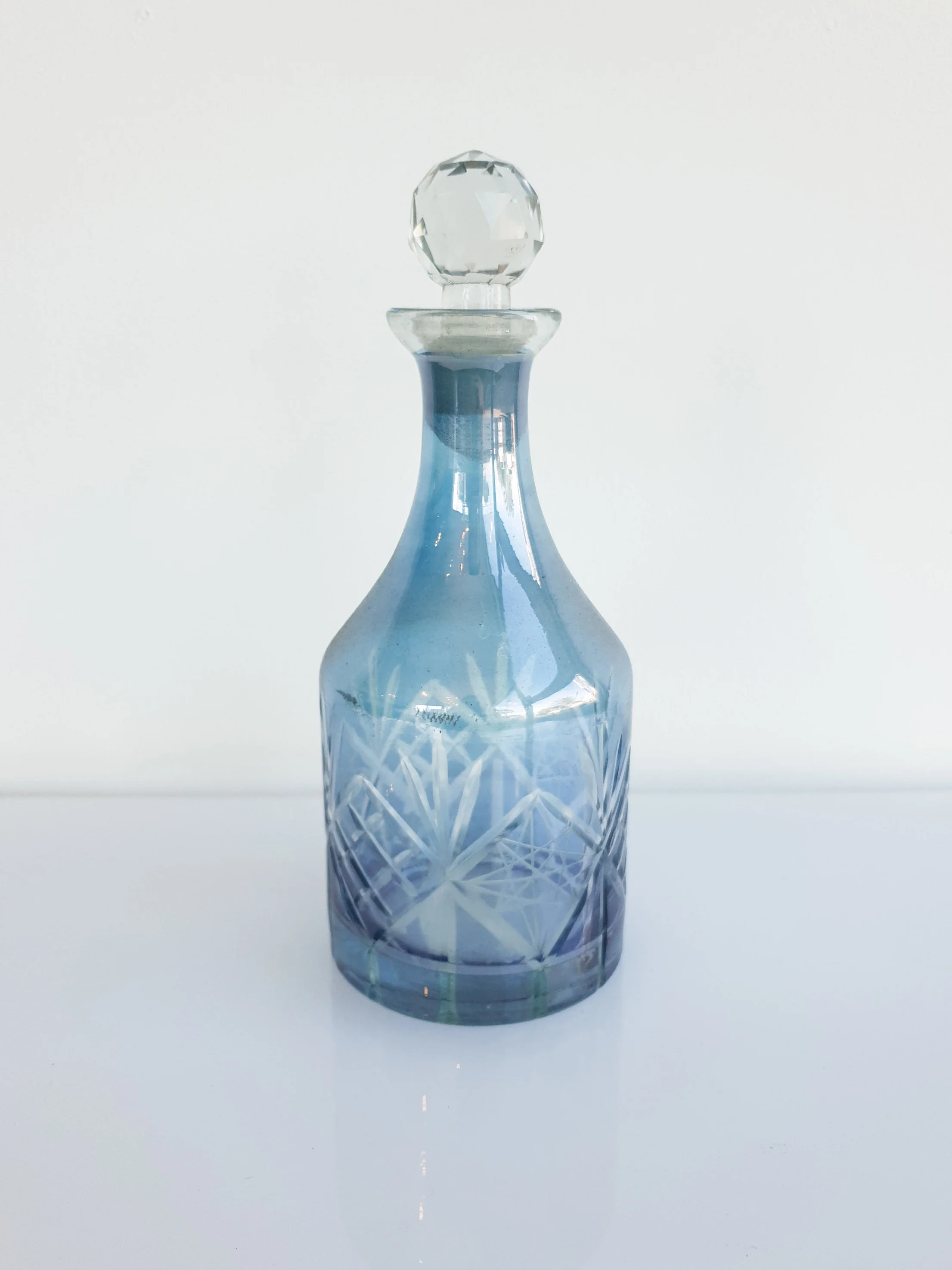 BLUE GLASS PERFUME BOTTLE $5+GST