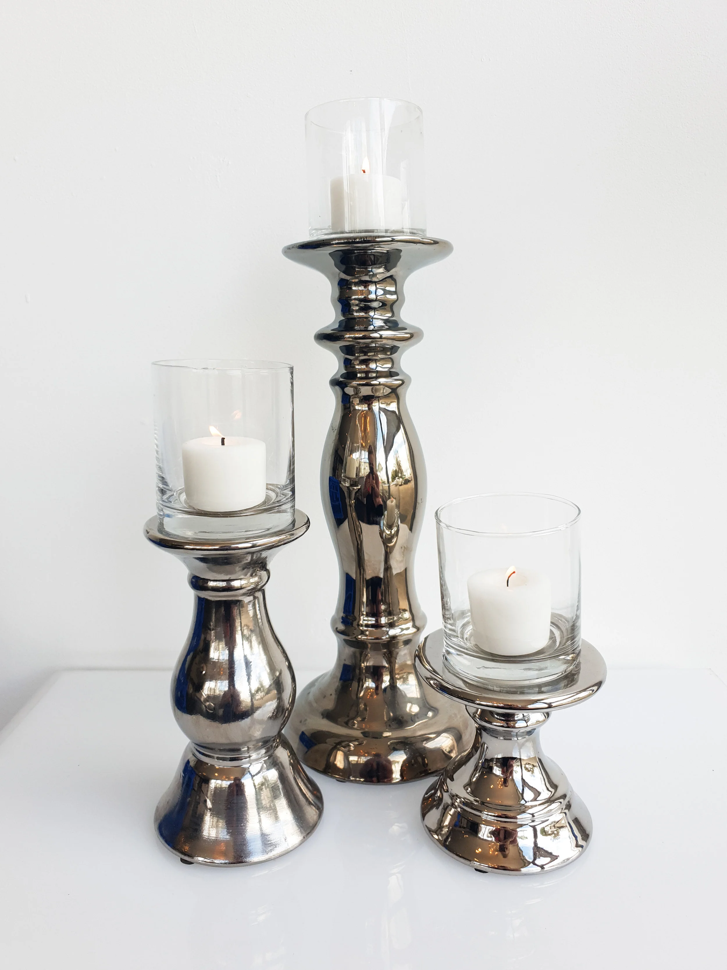 GUNMETAL CERAMIC CANDLESTICKS SMALL $6+GST MEDIUM $8+GST TALL $12+GST SET OF 3 $25+GST