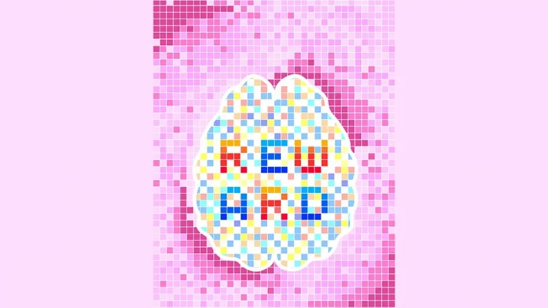 This image is an artistic interpretation of the authors' work. Within a myriad of many pixel-like neurons, an obvious pattern emerges from more active red pixels and from parallel, less-active blue pixels: the letters corresponding to the word reward (Credit: Gil Costa). 