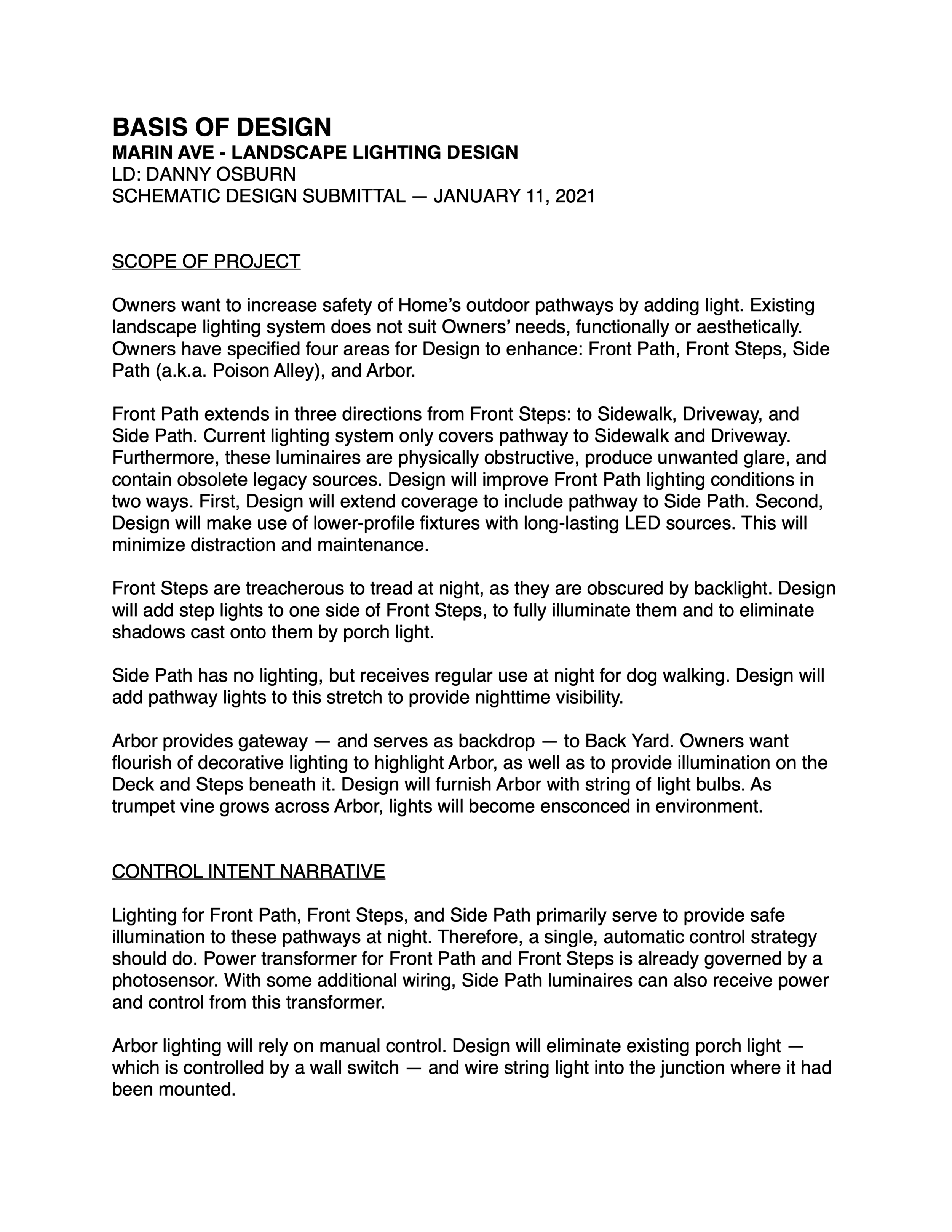  Basis of Design overview of project. 