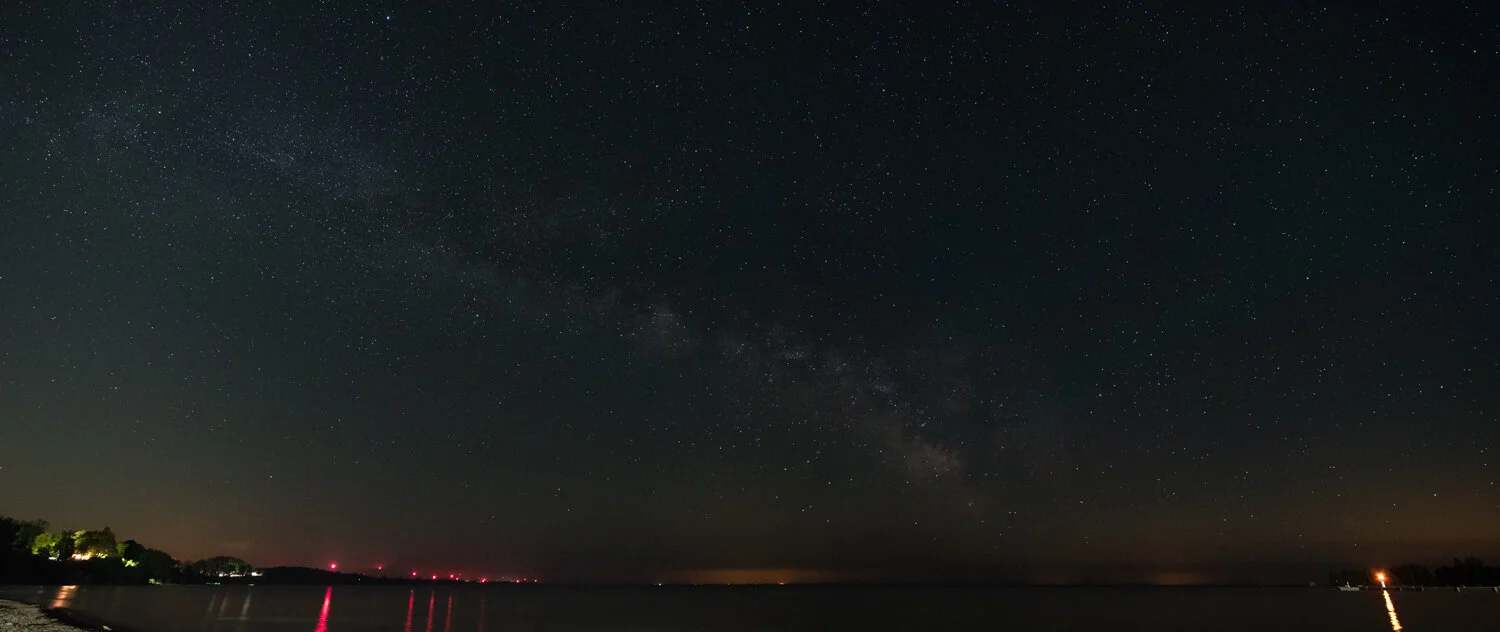  6 seconds, f/2.8, ISO 3200, 15mm (panorama of three photos) 