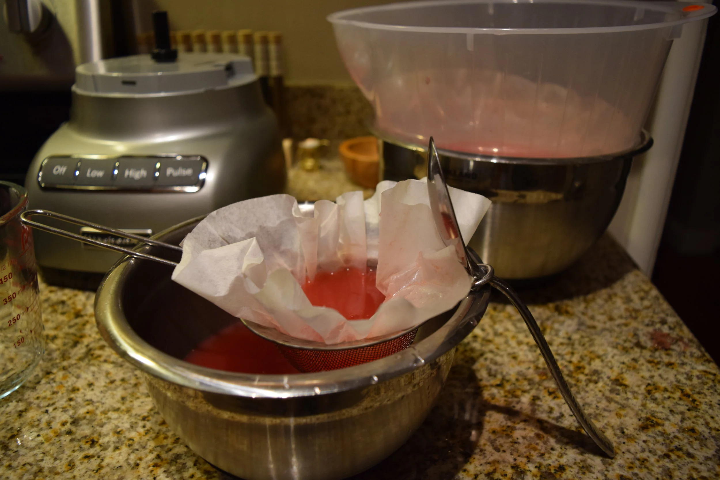 Gave up on the rice-washing bowl with coffee filter because it ended up being just as inefficient. A sieve lined with a coffee filter works better, but at this point I was beginning to think that this experiment is more trouble than it is worth.