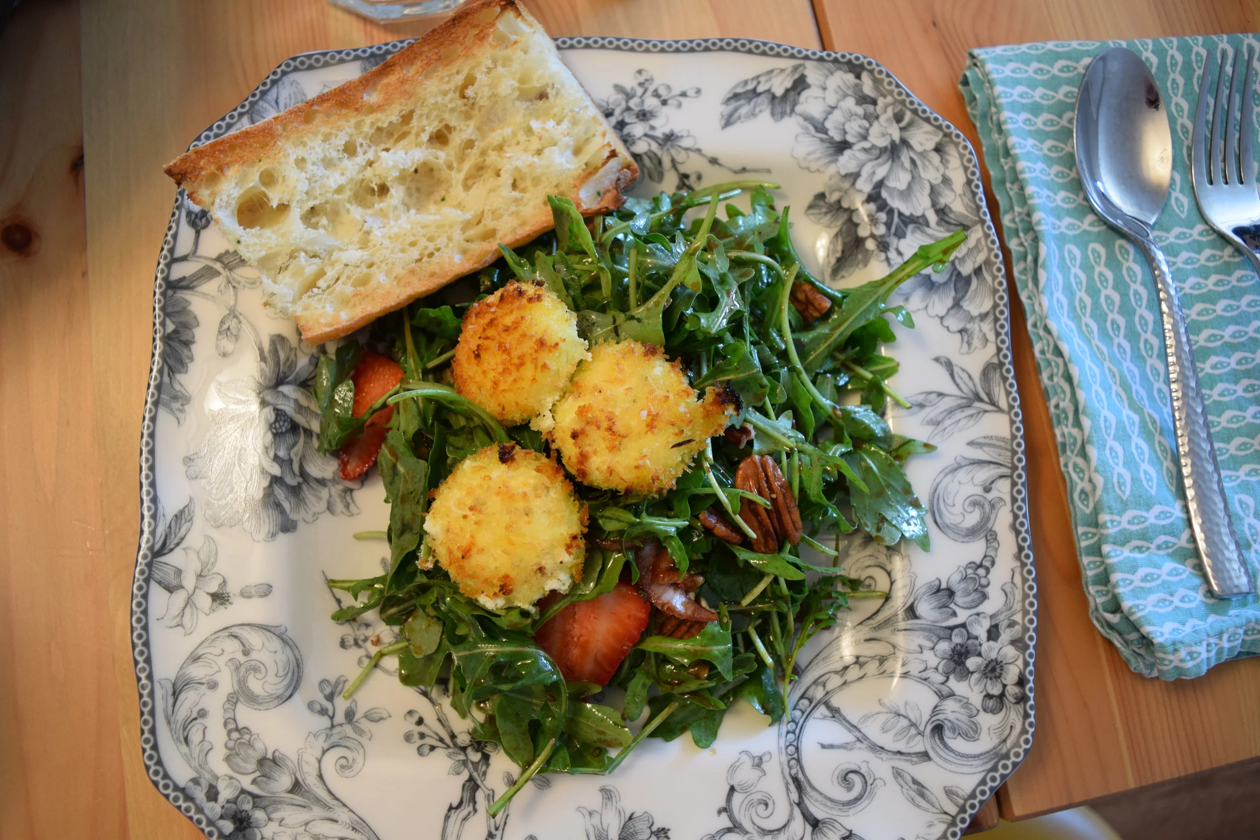 Basil Balsamic Vinaigrette and Goat Cheese Crisps