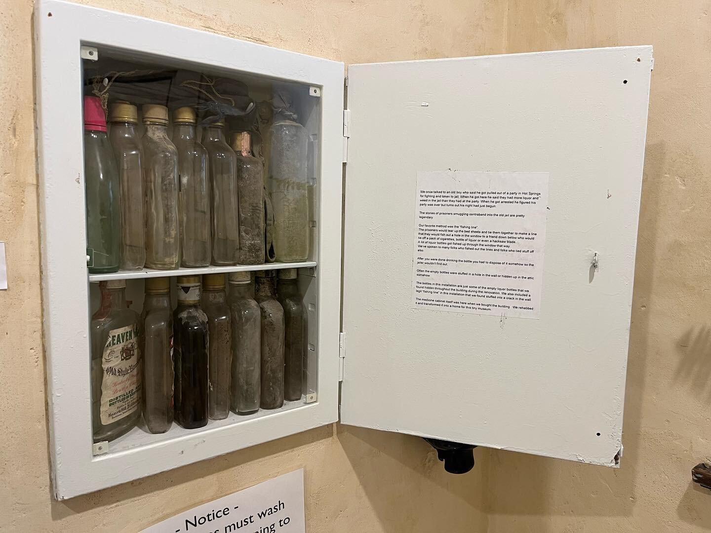 This is one that you&rsquo;re definitely gonna need to come visit in person. 
Josh Copus&rsquo;s newest installation is called &ldquo;Medicine Cabinet&rdquo; 
Made out liquor bottles found in the walls of the old jail during the renovation. It&rsquo;