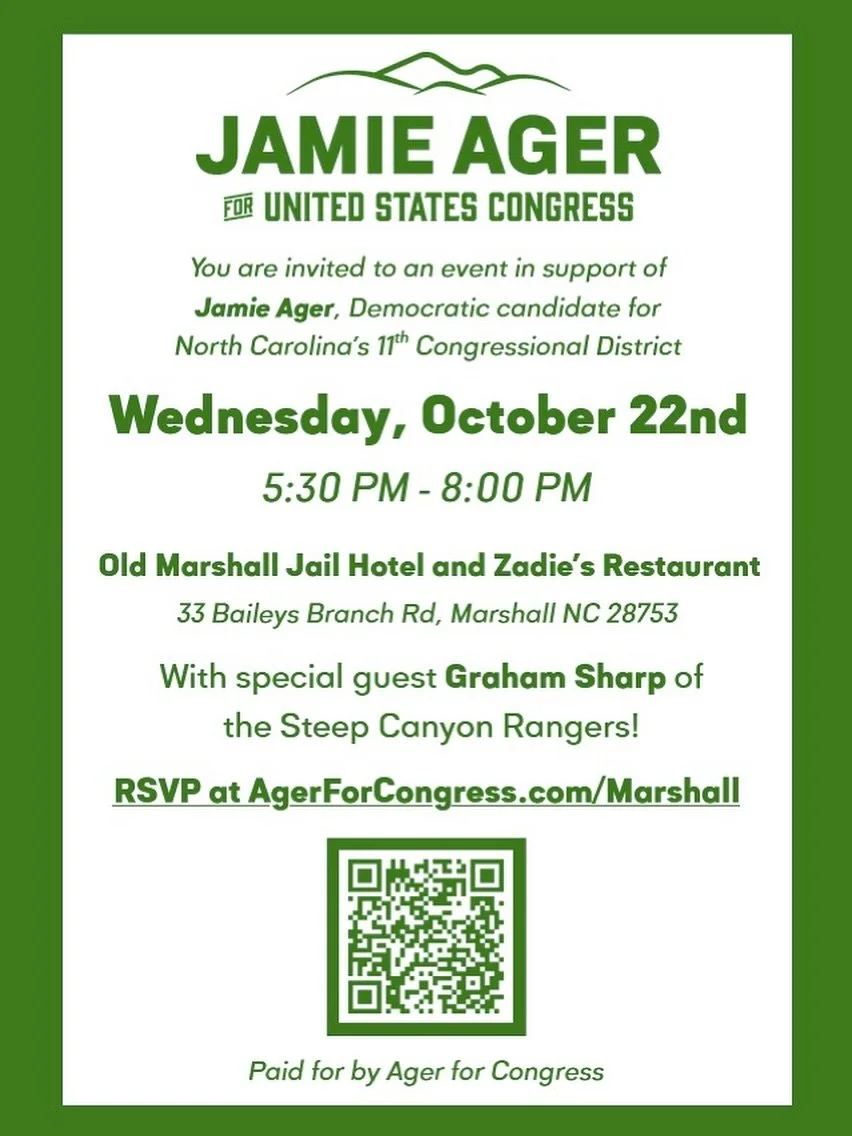 We support Jaime Ager for Congress and are excited to host him for a special evening on October 22nd. 
Come spend some time with Jaime and get to know why we think he&rsquo;s the best chance at good representation for the people of WNC. We&rsquo;ve k